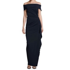 Nicole Baki Ruffle Off The Shoulder Gown